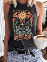 【Plus Size】 Floral & Sun Print Tank Top, Casual Sleeveless Top for Daily Wear, Women's Plus Clothing for All Seasons