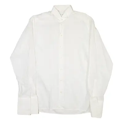 ETERNA Mens Plain Shirt White Viscose Long Sleeve M