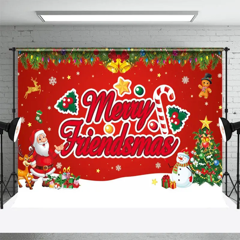 Red Merry Friendsmas Santa Tree Snowy Xmas Backdrop - Aperturee