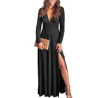 ANRABESS Women's Deep V Neck Sleeve Long Dresses Pleated High Waist Slit Club Party  Evening Maxi Dress Formal Elegant Dresse...