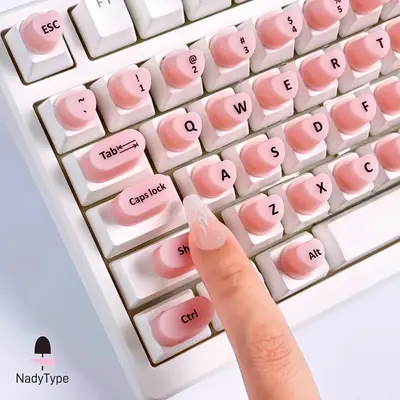 keyboard sticker NadyType 70 Pcs Raised Keyboard Stickers for Long Nails - Heart Shape Silicone Key Bubbles with Extended Key...