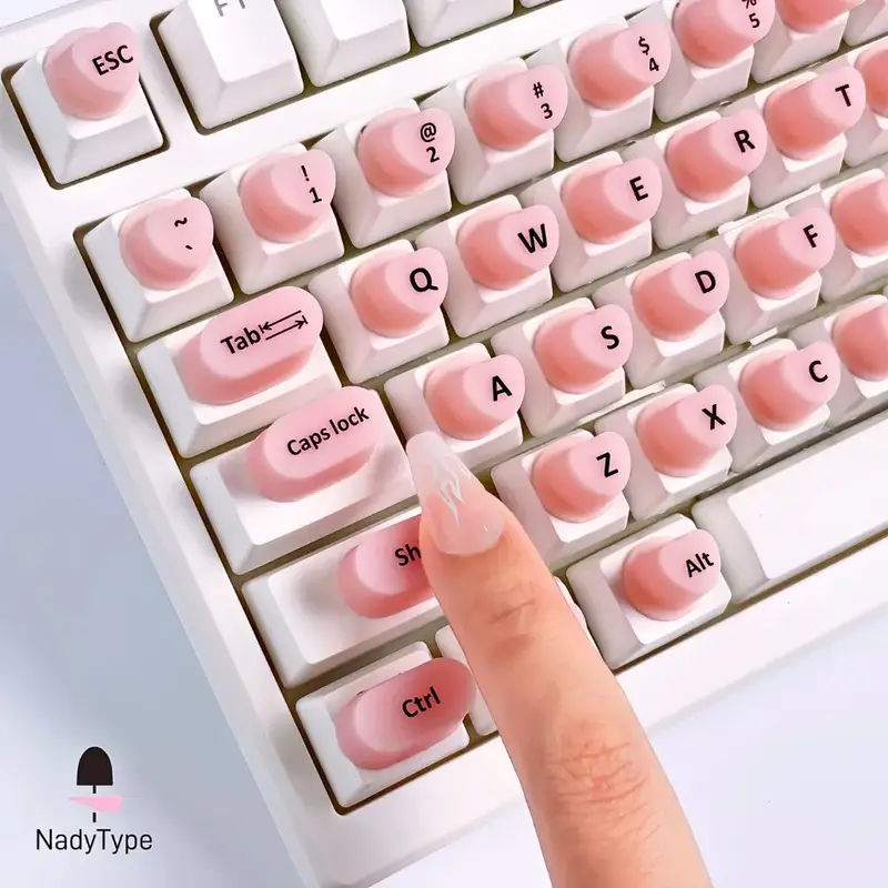 keyboard sticker NadyType 70 Pcs Raised Keyboard Stickers for Long Nails - Heart Shape Silicone Key Bubbles with Extended Key...