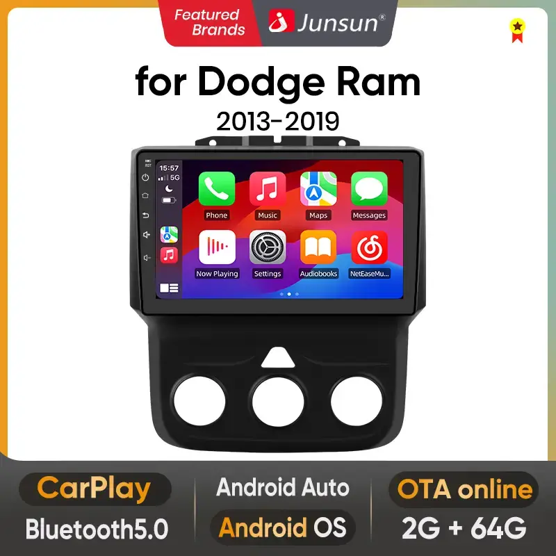 Junsun Car Radio for Dodge Ram 2013 2014 2015 2016 2017 2018 Android Stereo 9 inch touch screen Wireless Carplay Auto GPS nav...