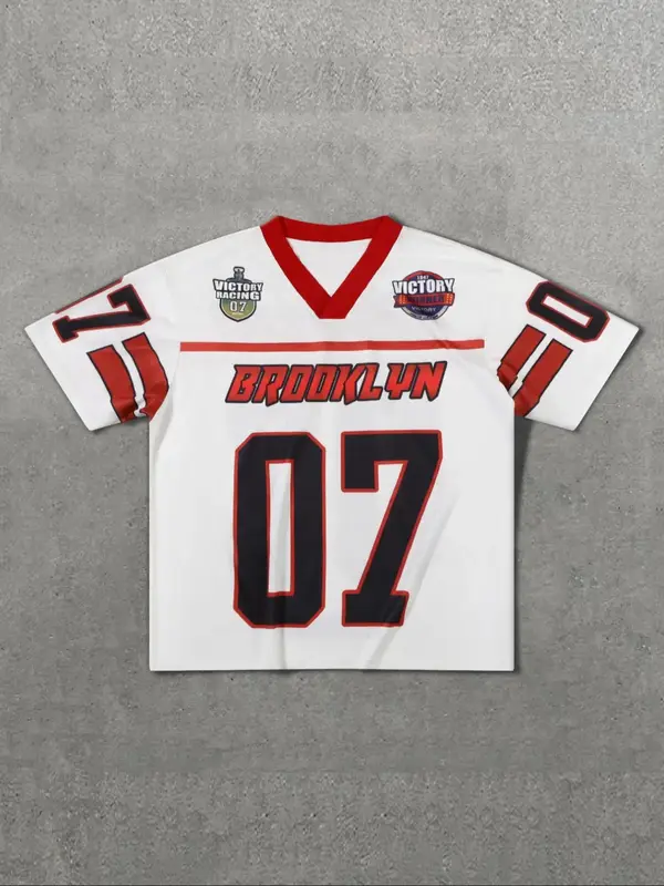 Men's Vintage 7 Jersey T-Shirt, Casual Short Sleeve V Neck Graphic Tee for Summer, Men's Top for Daily Wear