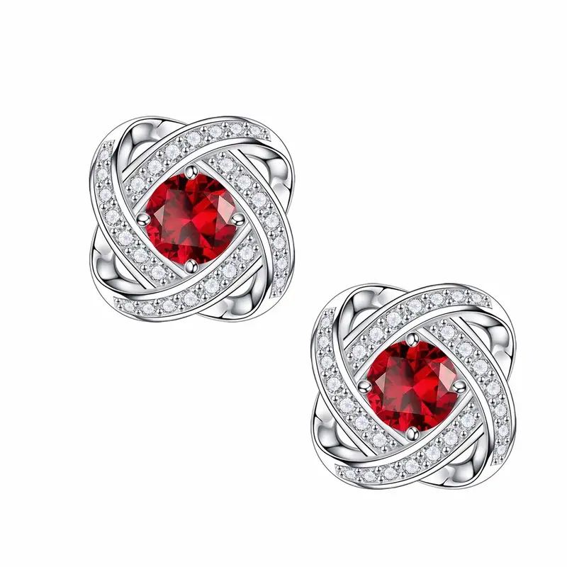 Sterling Silver Round Cut Personalized Birthstone Celtic Spiral Knot Stud Earrings