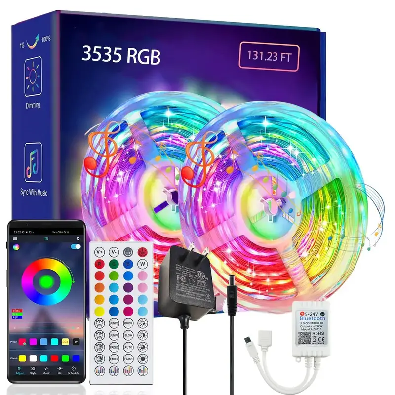RGB Color Changing LED Strip Light for Summer, 1 Count Music Sync LED Strip Light, Rechargeable/US Plug Bluetooth-compatible...
