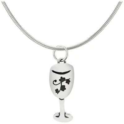 Wine Glass Sterling Necklace - Black - with Diamond Cut Chain