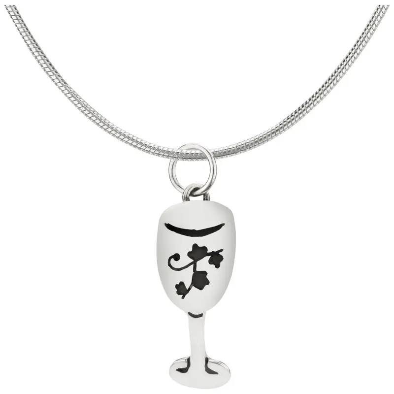 Wine Glass Sterling Necklace - Black - with Diamond Cut Chain