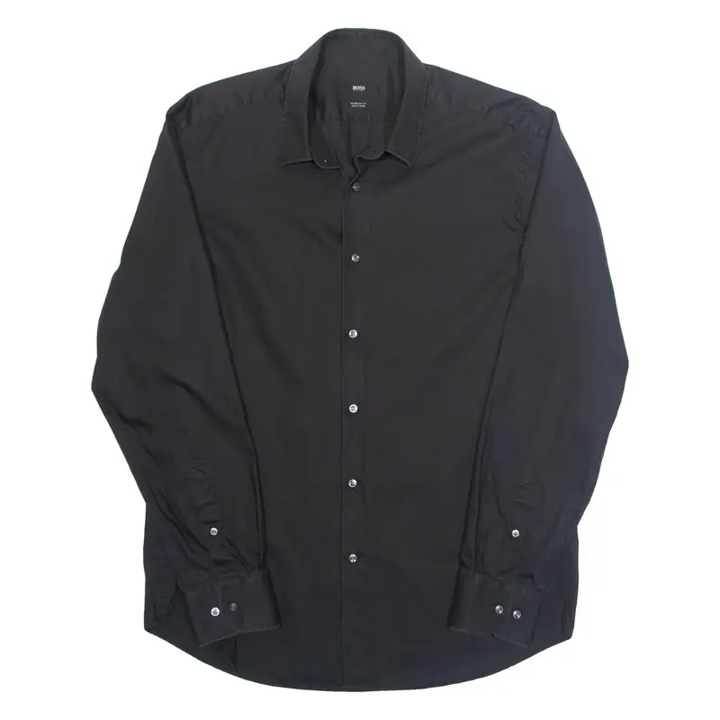 BOSS HUGO BOSS Mens Plain Shirt Black Long Sleeve L
