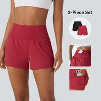 Halara 2-Piece Super High Waisted Back Pocket & Side Hidden Pocket 2-in-1 Yoga Shorts 3\