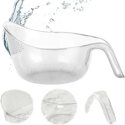 2 in 1 Rice Strainer, 2 Counts Large Rice Washing Bowl with Strainer, Modern Multifunctional Colander Drain Basket for Hom...