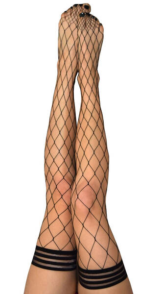 Michelle - Fishnet Thigh High - Size B - Black