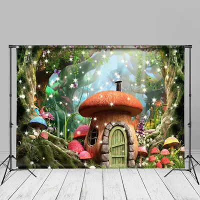 Mushroom Butterfly Light Star Forest Spring Backdrop - Aperturee