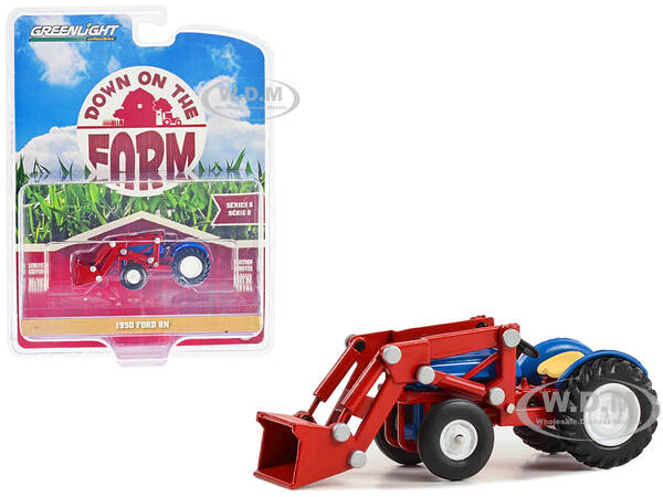 1950 Ford 8N Tractor with Front Loader Blue and Red Down on the Farm Series 8 1/64 Diecast Model by Greenlight