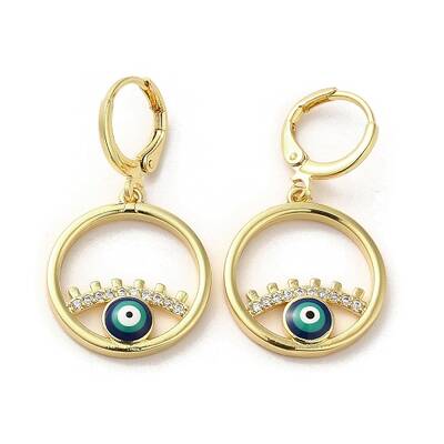 Evil Eye Real 18K Gold Plated Brass Dangle Leverback Earrings
