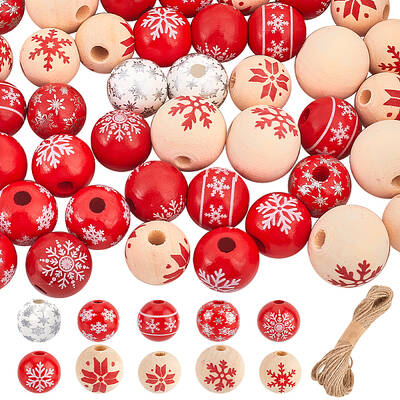 Painted Natural Wood European Beads