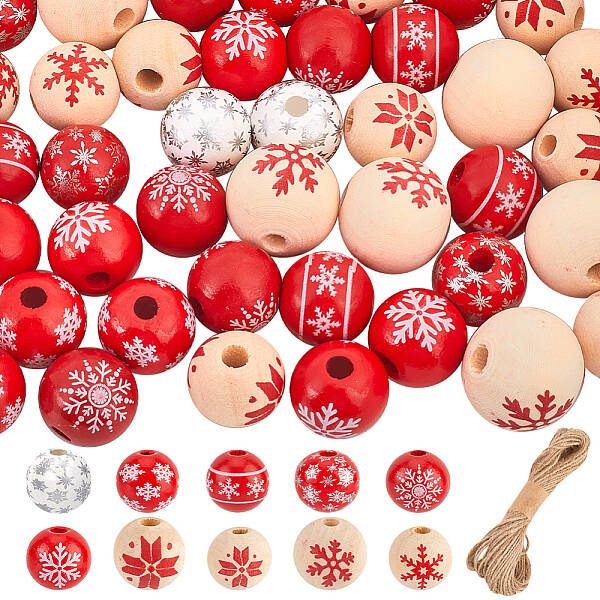 Painted Natural Wood European Beads
