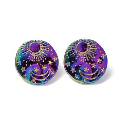 Ion Plating(IP) 304 Stainless Steel Sun with Moon Stud Earrings for Women