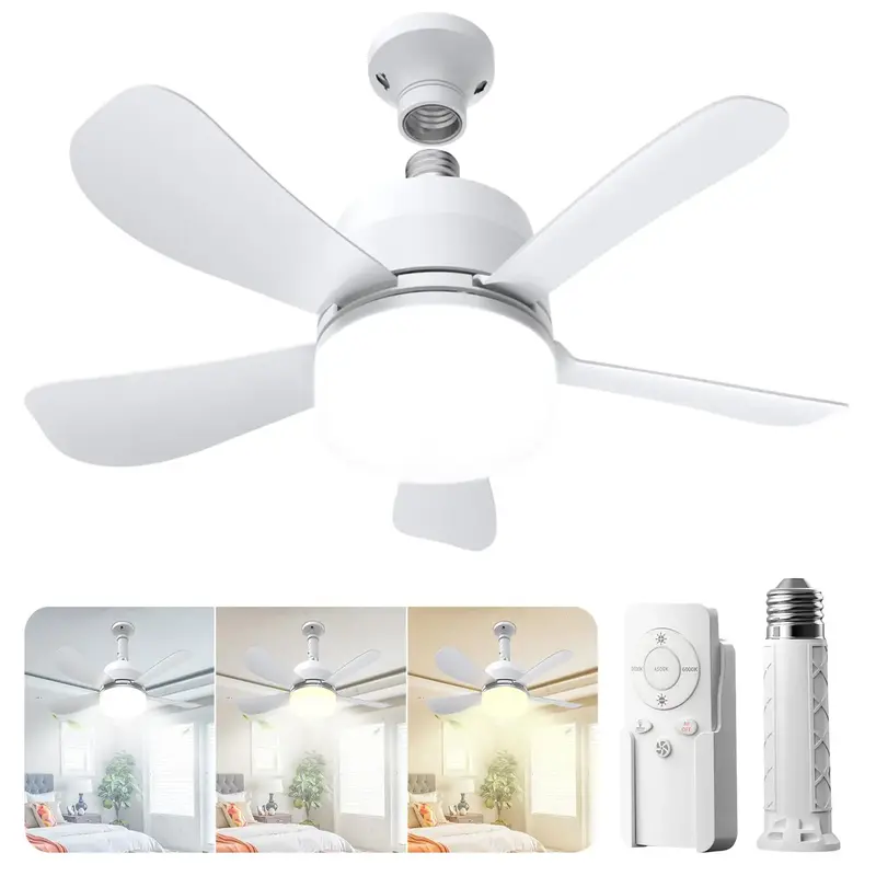 15.75-inch 25W Socket LED c eling Fan Light with 3 Wind Speed,Modern Ceilingsfan with Lamp for Lightbulb Base, 2 In 1 Fan Lig...
