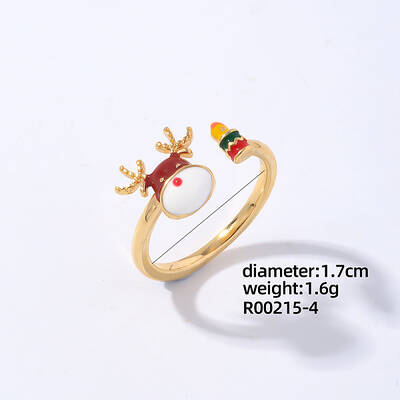 Christmas Deer Golden Brass Open Cuff Ring