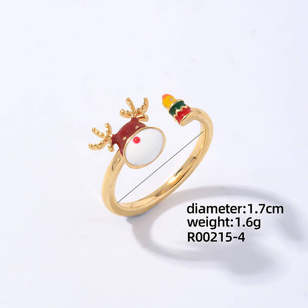 Christmas Deer Golden Brass Open Cuff Ring