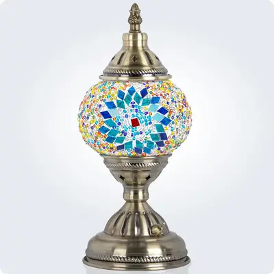 Yarra-Decor Handmade Turkish Moroccan Lamp - Tiffany Mosaic Glass with Bronze Base, Portable Bedside Lamp, Rechargeable Batte...