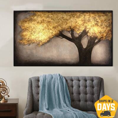 Original Abstract Tree Paintings On Canvas Gold Nature Fine Art Modern Art Textured Handmade Wall Art | GOLDEN TREE 40"x...