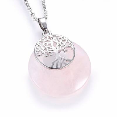 Natural Rose Quartz Flat Round Pendants