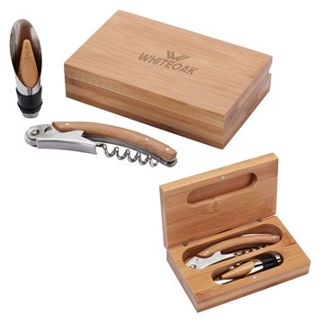 13 Custom Bel Vino 2-Piece Bamboo Wine Set - Stainless Steel