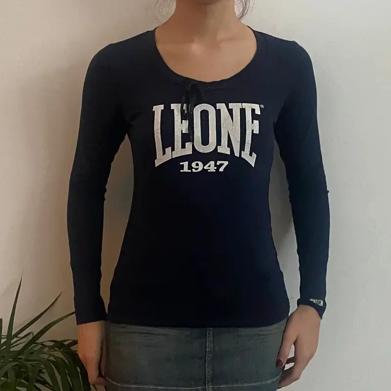 Leone Spellout Long Sleeve Top - Medium Blue Cotton