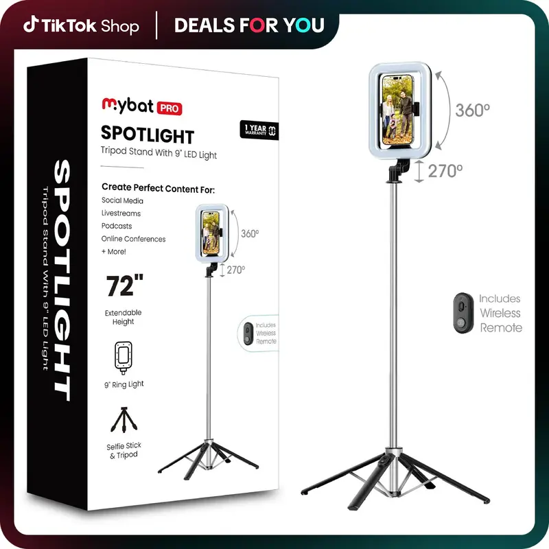 MyBat Pro Upgraded Selfie Stick With Fill Light, 72\