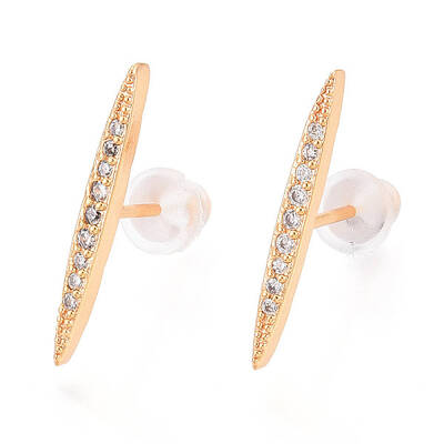 Brass Micro Pave Clear Cubic Zirconia Stud Earrings