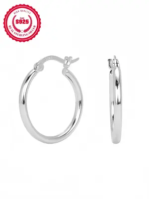 925 Sterling Silver Simple Hoop Earrings, Fashionable Earrings for Women & Girls, Trendy All-match & Exquisite Jewelry for Bi...