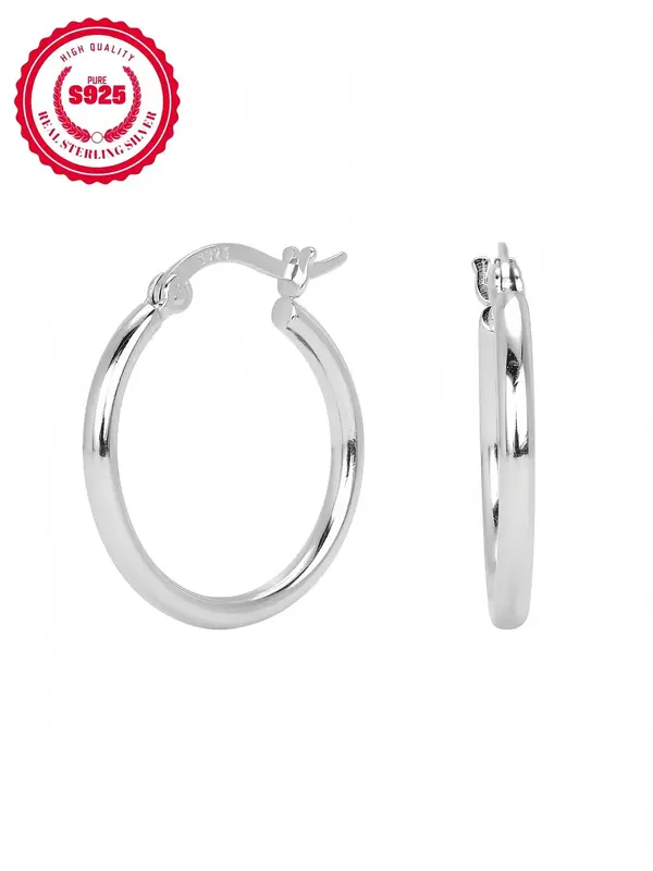 925 Sterling Silver Simple Hoop Earrings, Fashionable Earrings for Women & Girls, Trendy All-match & Exquisite Jewelry for Bi...