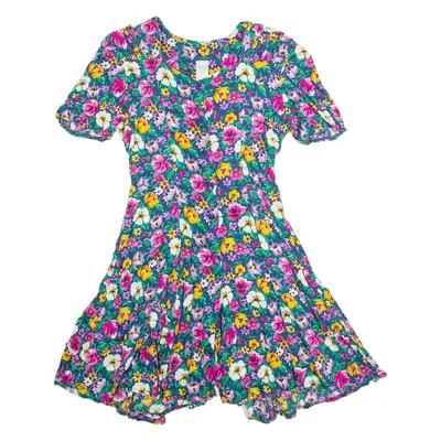 YOUNG CANDA Girls Playsuit Blue Floral 90s Wide-Leg L