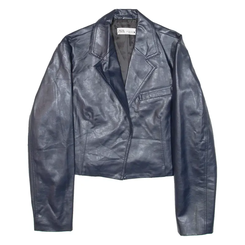 ZARA Cropped Womens Blazer Jacket Blue Viscose M