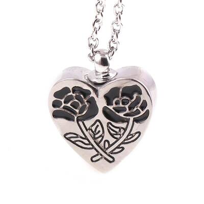 Alloy Heart with Rose Urn Ashes Pendant Necklace