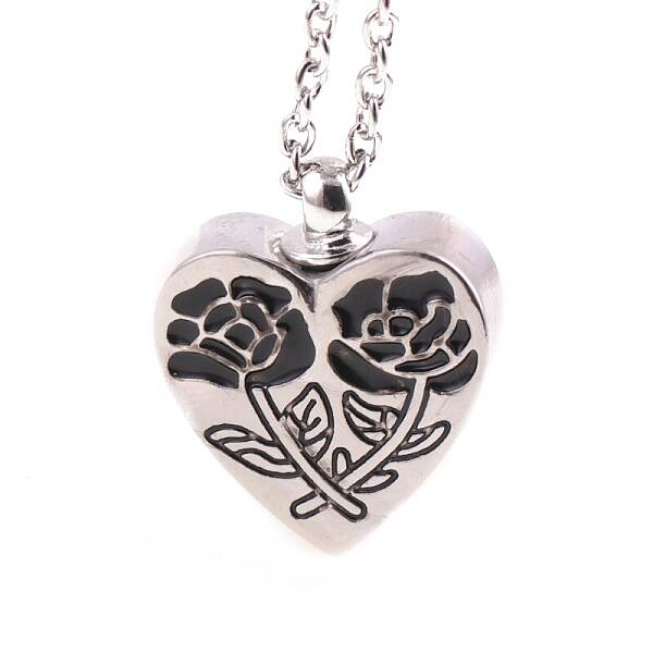 Alloy Heart with Rose Urn Ashes Pendant Necklace