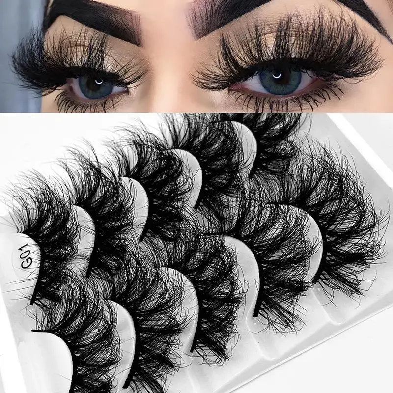 Fluffy False Eyelashes, 5 Pairs Wispy Cat Eye Faux Cluster Lashes, Natural Curling Eye Makeup Strip Lashes, Full Volume Eyela...