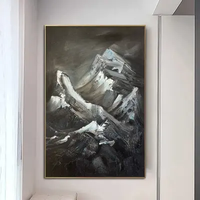 Original Mountains Paintings On Canvas Abstract Textured Painting Nature Large Creative Artwork Black and White Calming Fine ...