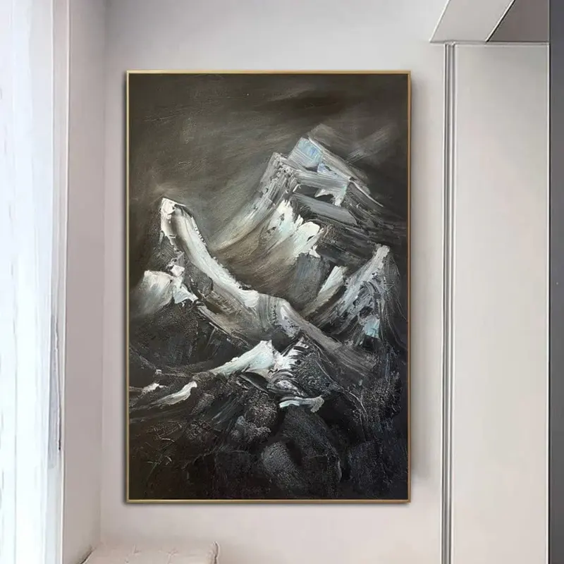 Original Mountains Paintings On Canvas Abstract Textured Painting Nature Large Creative Artwork Black and White Calming Fine ...