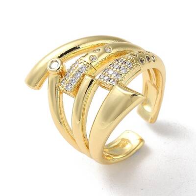 Rack Plating Brass with Clear Cubic Zirconia Open Cuff Rings