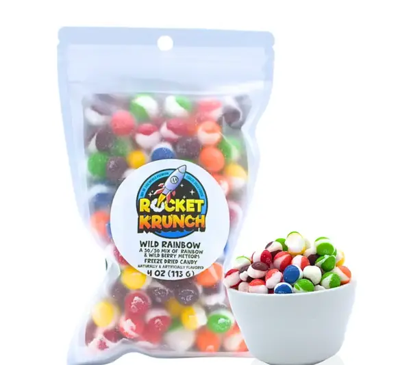 Rocket Krunch Wild Rainbow Meteors Freeze Dried Snack Candy 50/50 Mix of Rainbow & Wild Berry Flavors Fruity Sweet Crunchy Sk...