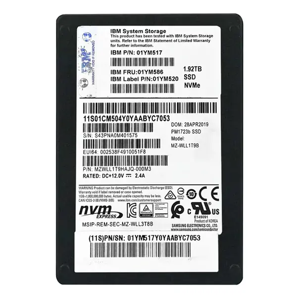 01YM586 IBM 1.92TB PCI Express NVMe U.2 2.5-Inch Solid State Drive for FlashSystem 5100