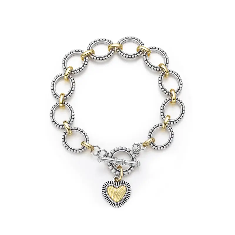 Aprilery Two-Tone Linked Chain Bracelet with Heart Accent-Elegant Chic Jewelry for Women,Daily Wear& Statement Styling