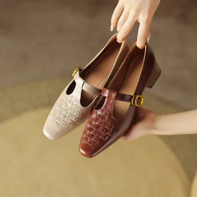 CHIKO Mikhayla Square Toe Block Heels T-Strap Shoes