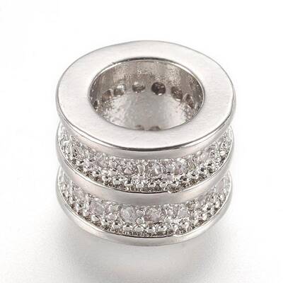Brass Micro Pave Cubic Zirconia European Beads