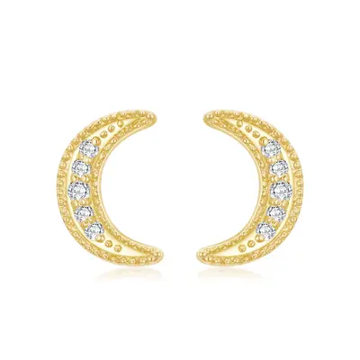 14K Gold Moissanite Moon Stud Earrings