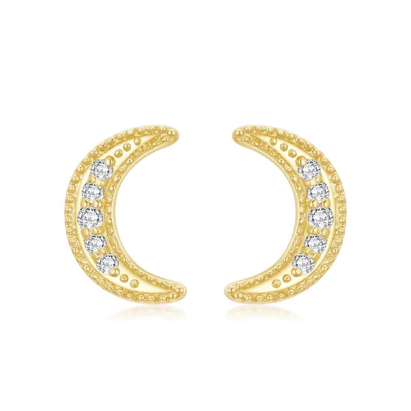 14K Gold Moissanite Moon Stud Earrings