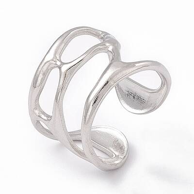 Non-Tarnish 304 Stainless Steel Wide Hollow Open Cuff Ring for Women